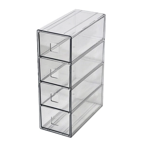 Clear 4-layer acrylic jewelry organizer with stackable drawers for earrings and necklaces
