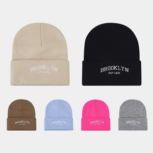Acrylic Knitted Cuffed Winter Beanie With Brooklyn Letter Embroidery For Men Women Warm Retro Streetwear Hat