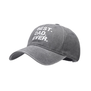 Washed dark grey baseball cap for men with BEST DAD EVER print and vintage finish