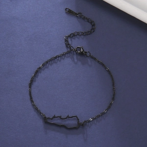 Minimalist black stainless steel chain bracelet featuring a hollow Lebanon map pendant