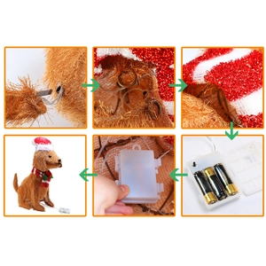 Detailed guide showing battery box installation and LED wiring for outdoor dachshund decor