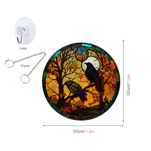 Detail view of 30cm crow suncatcher with hanging chain and suction cup hook