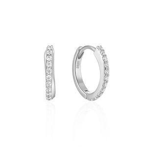 Detailed view of S925 sterling silver hoop earrings with channel-set white zircons