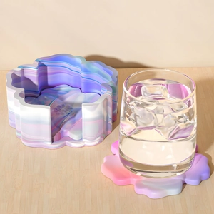 Flower coaster set with storage box featuring 3D colorful flowing sand gradient design