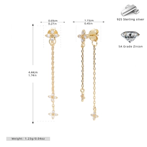 Detailed dimensions of S925 sterling silver tassel earrings with 5A cubic zirconia stones