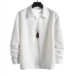 Men Casual Jacket Textured Geometric Embossed Pattern Long Sleeve Lapel Collar Single Breasted Shirt Jacket