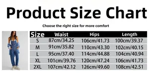 Detailed size chart for women's casual loose denim overalls showing various measurements
