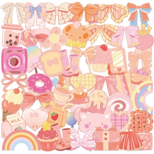 Rosa Süßes Herz Transparente PET Aufkleber Wasserdichte Cartoon Schleife Nachtisch Dekore Für Scrapbooking Journal Gitarre Laptop DIY Dekoration