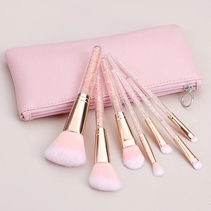 Professional Makeup Brushes Pink Synthetic Fiber Bristles Crystal Bead Beauty Tools With Leather Storage Bag