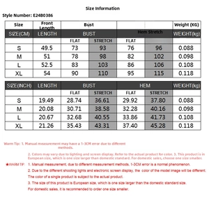 Size chart for women's Y2K tank top with measurements in CM and inches for sizes S to XL