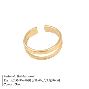 Adjustable double-layered gold stainless steel open ring for women in sizes US 5, 6, and 7