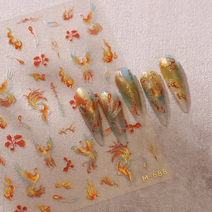 3D Chinese Stijl Feniks Nagelstickers Goud Bronzen Traditioneel Patroon Zelfklevend Manicure Decoratie Voor Dames