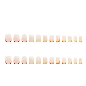 French tip press-on nails with vibrant red and yellow color block designs for women