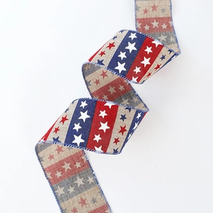 American star and stripe pattern burlap ribbon for Independence Day decorations