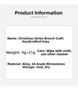 Specifications of Christmas brooches with alloy material and 3A rhinestones details