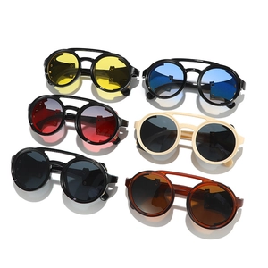 Retro round steampunk sunglasses for men and women in six various vibrant lens colors