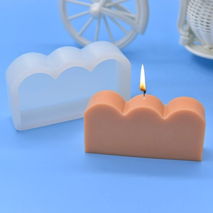 Three-cavity wave silicone mold for DIY candles and soaps with finished product example
