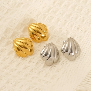 Gold and silver scallop shell stud earrings in stainless steel for women