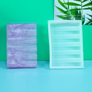 Rectangle soap dish silicone mold with striped texture and purple resin finished product