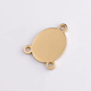 Polished gold 3-hole oval connector pendant for custom jewelry and DIY necklace making