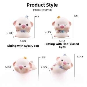 Detailed view of four cute pink resin pig figurines with exact size dimensions shown