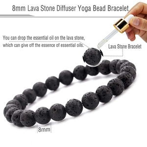 8mm black lava stone diffuser bracelet for essential oils with elastic yoga bead design
