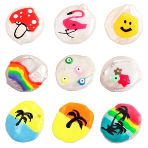 Baroque pearl hand-painted charms with Evil Eye, mushrooms, and floral motifs for jewelry