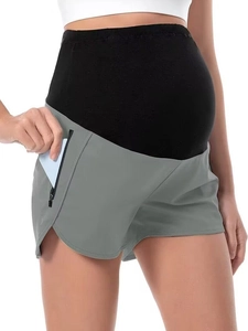 Pantaloncini sportivi premaman grigi con supporto addominale e tasche zip