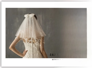 Detailed size specifications for the 40x80cm double layer white bridal veil with pearls