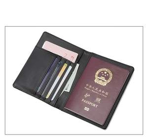 Detail showing internal RFID blocking passport holder with card slots and cash pocket