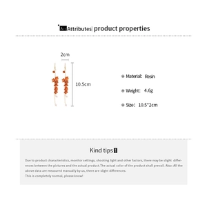 Detail specifications of orange resin flower earrings with size and weight measurement