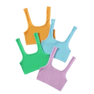 Débardeurs de sport en tricot côtelé sans couture en orange, bleu, vert et violet
