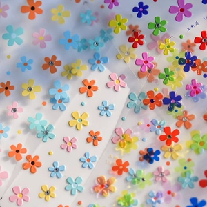 3D Nail Art Stickers Rhinestone Five Petal Flower Crystal Relief Manicure Decals DIY Decoration Macaron Color