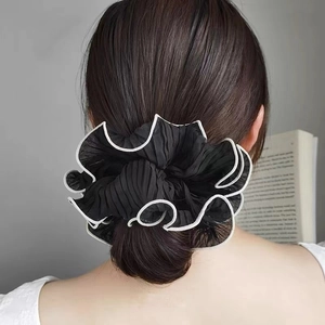 Oversized Pleated Scrunchies Elastic Hair Ties Chiffon Texture Contrast Piping Elegant Hair Accessories For Women Girls