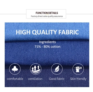 Detailansicht der blauen Denim-Struktur mit technischen Daten und Materialeigenschaften