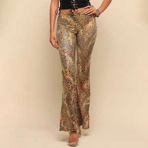 Women Leopard Snake Animal Print Flare Pants High Waist Slim Fit Elastic Knitted Trousers Fashionable Spicy Girl Style