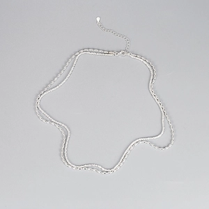 Zweilagige S925 Sterlingsilber Choker Halskette mit schimmernden Perlen und Karabinerverschluss