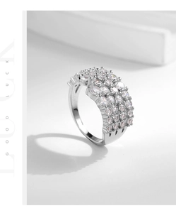 Macro shot of s925 silver luxury ring featuring full pave set sparkling clear zircon stones