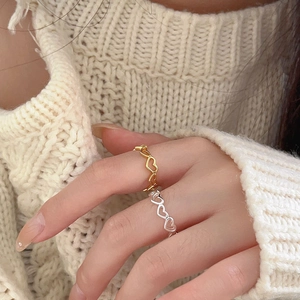 925 Sterling Silver Hollow Heart Ring Adjustable Minimalist Jewelry For Women Korean Style Romantic Finger Band