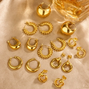 Vintage Hoop Earrings 18K Gold Plated Stainless Steel U-Shaped Geometric Double Layer Retro Jewelry For Women