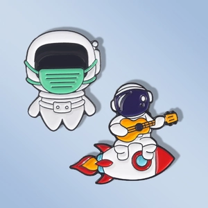 Cartoon Astronaut Enamel Brooch Alloy Music DJ Space Rocket Guitar Badge Pin For Clothes Bags Accessories Trendy