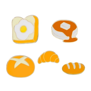 Lot de 5 broches émaillées en forme de pain et croissant pour sacs et vêtements