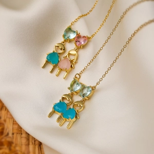 Collier Pendentif Cuivre Zircone Cubique Forme De Coeur Figurines Garçon Et Fille Bijoux De Mode Pour Femmes