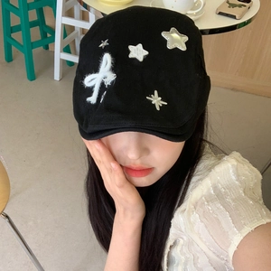 Women Cotton Beret Hat Japanese Retro Style Star Bow Decor Forward Newsboy Cap Breathable Sun Protection Versatile