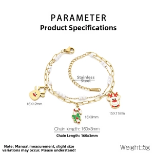Technical details of golden stainless steel Christmas bracelet with reindeer charms