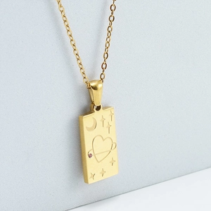 Minimalistische goldene Tarot-Halskette aus Edelstahl mit runden Himmelskörper Gravuren