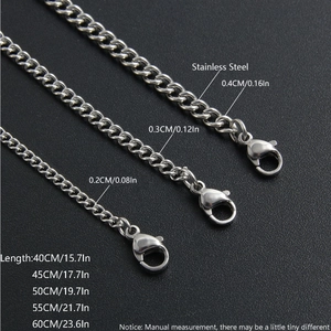 Stainless steel curb chain necklaces in three widths with detailed length specifications
