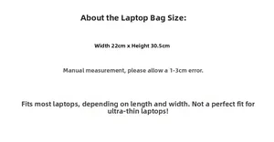 Size chart for quilted laptop sleeve showing dimensions of 22cm by 30.5cm for slim laptops