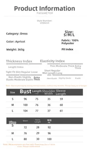 Detailed size chart for chiffon lantern sleeve dress including bust and length data