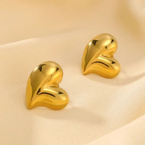 Heart Shaped Earrings Asymmetric Stainless Steel 18K Gold Plated 3D Geometric Ins Style Waterproof Jewelry For Women